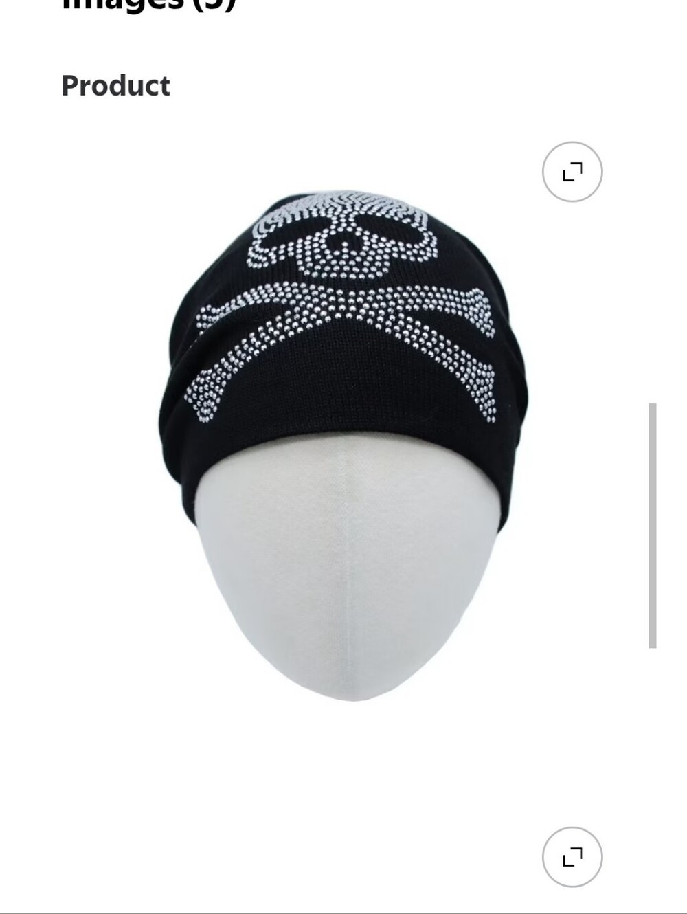Black Rhinestone Skull Beanie Unisex Cotton Skull Rhinestone Beanie Hat Knitted - Picture 2 of 2